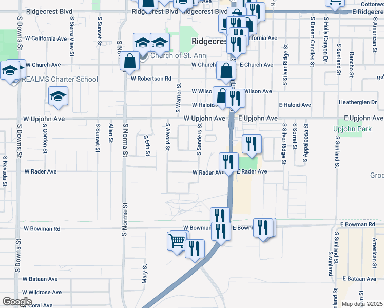 map of restaurants, bars, coffee shops, grocery stores, and more near 221 West Saint George Avenue in Ridgecrest