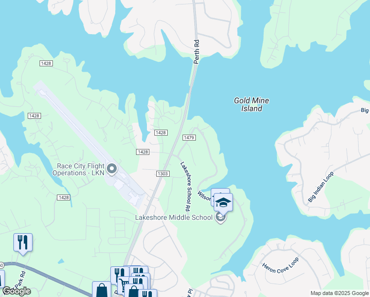 map of restaurants, bars, coffee shops, grocery stores, and more near 106 Lakeshore Hills Drive in Mooresville