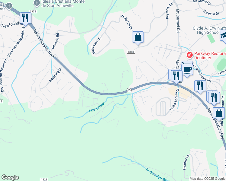 map of restaurants, bars, coffee shops, grocery stores, and more near 765 New Leicester Highway in Asheville