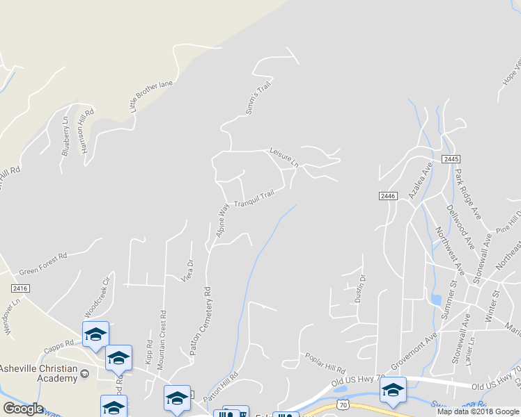 map of restaurants, bars, coffee shops, grocery stores, and more near 25 Tranquil Trail in Swannanoa