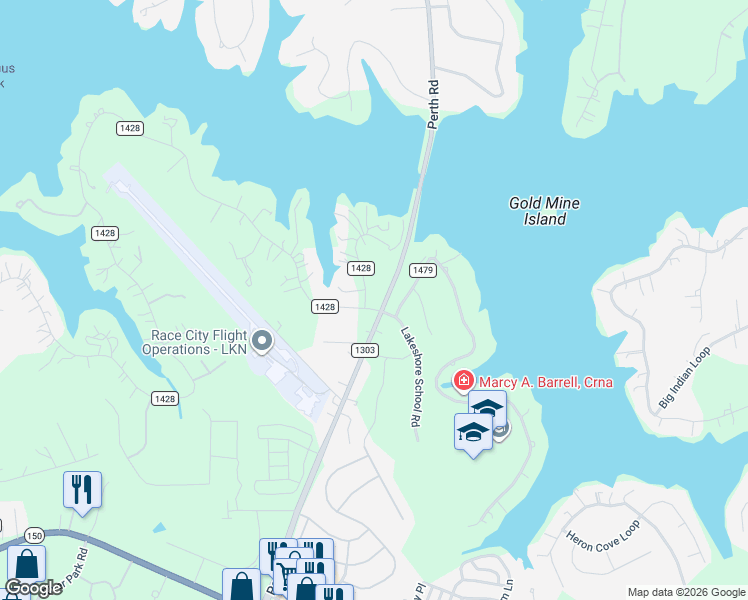 map of restaurants, bars, coffee shops, grocery stores, and more near 104 Grand Bay Drive in Mooresville
