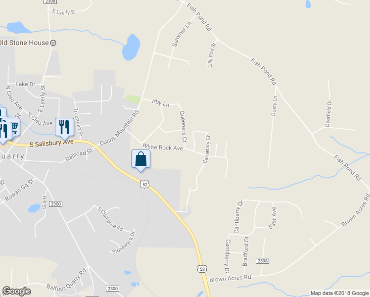map of restaurants, bars, coffee shops, grocery stores, and more near White Rock Avenue in Salisbury