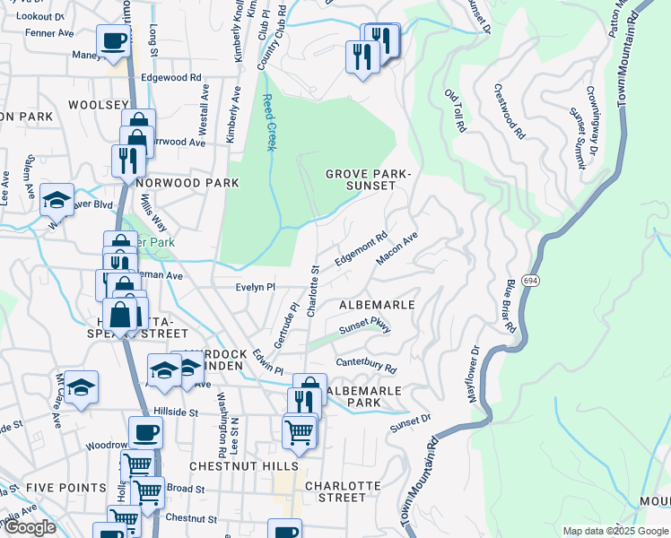 map of restaurants, bars, coffee shops, grocery stores, and more near 15 Edgemont Road in Asheville