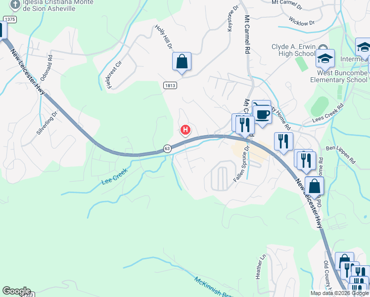 map of restaurants, bars, coffee shops, grocery stores, and more near 406 Village Creek Drive in Asheville