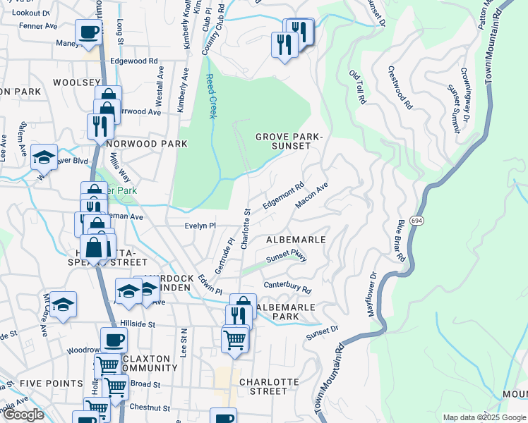 map of restaurants, bars, coffee shops, grocery stores, and more near 15 Edgemont Road in Asheville