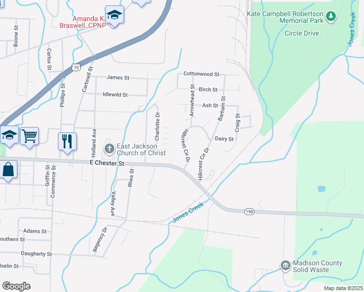 map of restaurants, bars, coffee shops, grocery stores, and more near 53 Hillcrest Circle Drive in Jackson