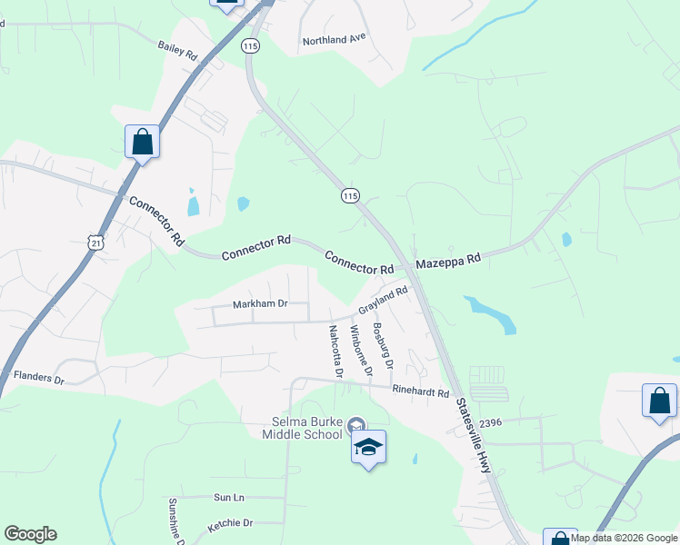 map of restaurants, bars, coffee shops, grocery stores, and more near 124 Clark Branch Lane in Mooresville