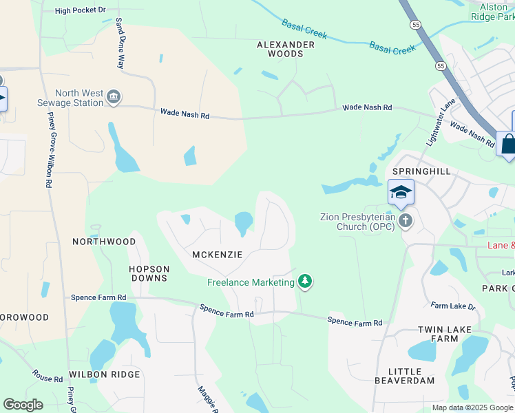 map of restaurants, bars, coffee shops, grocery stores, and more near 1484 Highland Brooke Way in Holly Springs