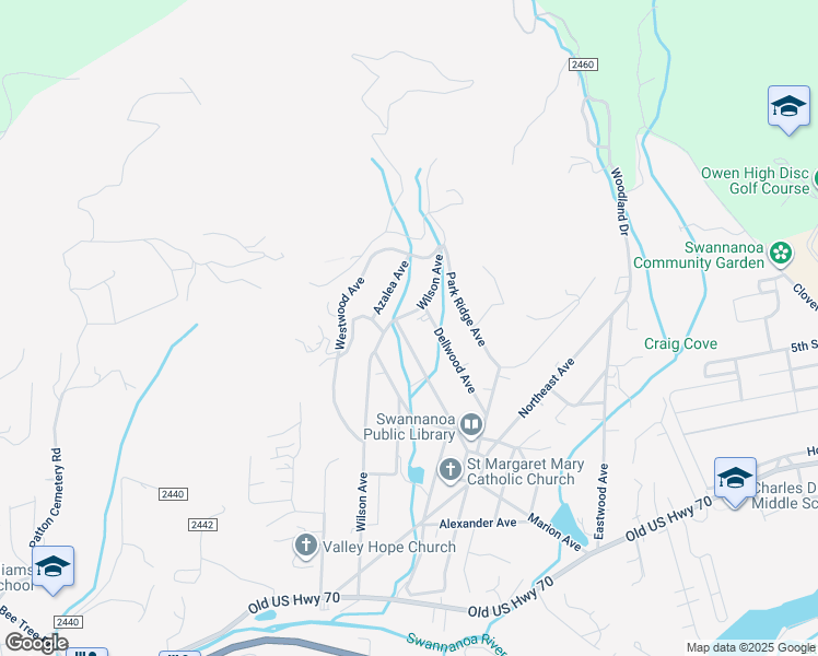 map of restaurants, bars, coffee shops, grocery stores, and more near 236 Northwest Avenue in Swannanoa