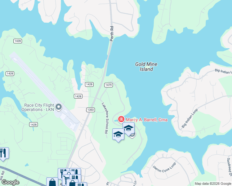 map of restaurants, bars, coffee shops, grocery stores, and more near 188 Wilson Lake Road in Mooresville