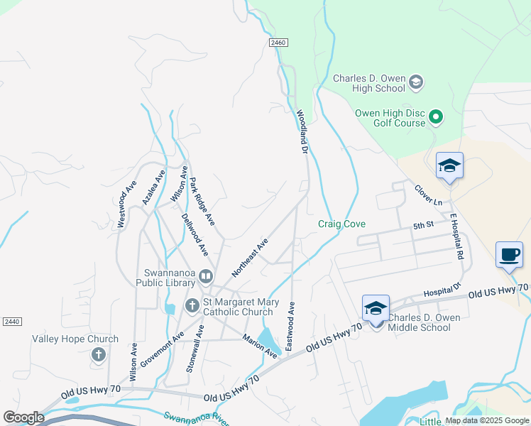 map of restaurants, bars, coffee shops, grocery stores, and more near 118 Pine Hill Drive in Swannanoa