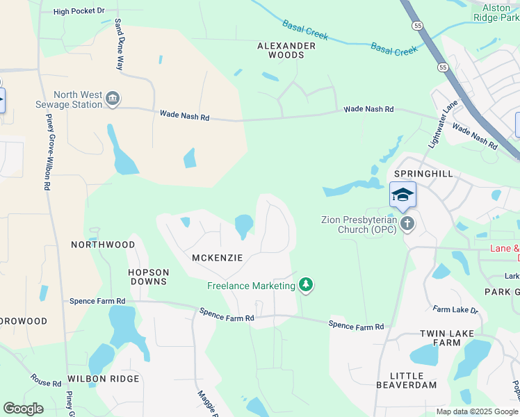 map of restaurants, bars, coffee shops, grocery stores, and more near 1484 Highland Brooke Way in Holly Springs