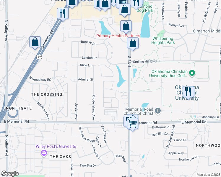 map of restaurants, bars, coffee shops, grocery stores, and more near 14105 North Eastern Avenue in Oklahoma City