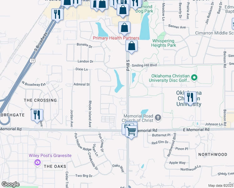 map of restaurants, bars, coffee shops, grocery stores, and more near 14105 North Eastern Avenue in Oklahoma City