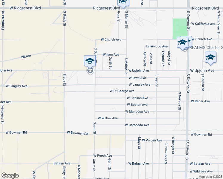 map of restaurants, bars, coffee shops, grocery stores, and more near 1340 West Saint George Avenue in Ridgecrest