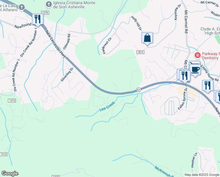 map of restaurants, bars, coffee shops, grocery stores, and more near 797 New Leicester Highway in Asheville