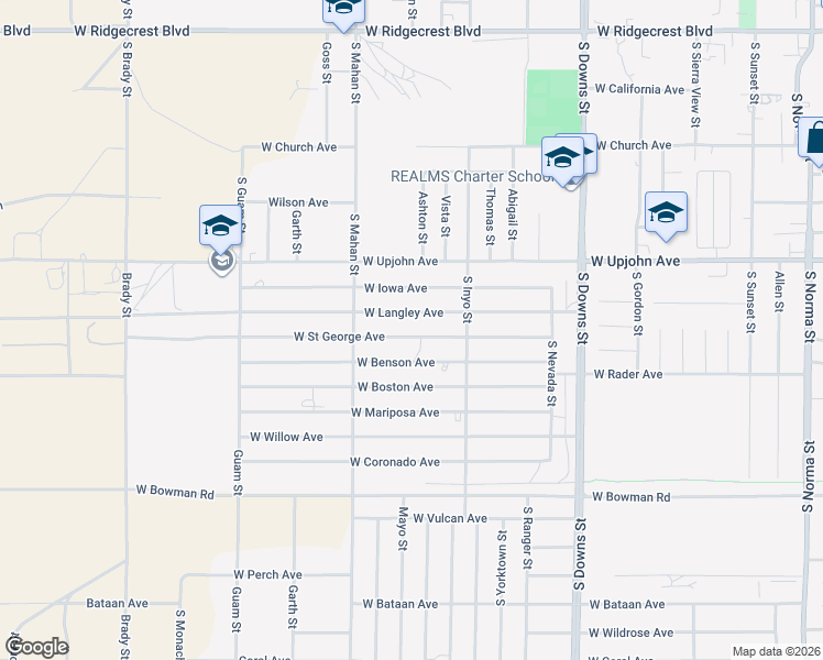 map of restaurants, bars, coffee shops, grocery stores, and more near 1144 West Saint George Avenue in Ridgecrest