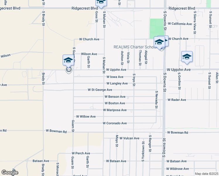 map of restaurants, bars, coffee shops, grocery stores, and more near 1228 West Saint George Avenue in Ridgecrest