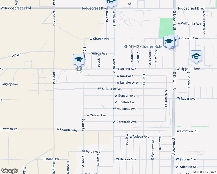 map of restaurants, bars, coffee shops, grocery stores, and more near 1312 West Saint George Avenue in Ridgecrest