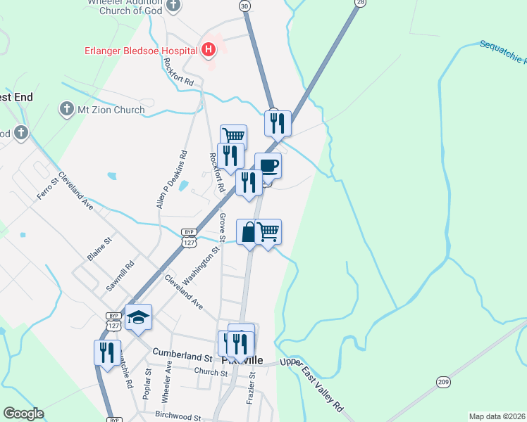 map of restaurants, bars, coffee shops, grocery stores, and more near 3651 Main St in Pikeville