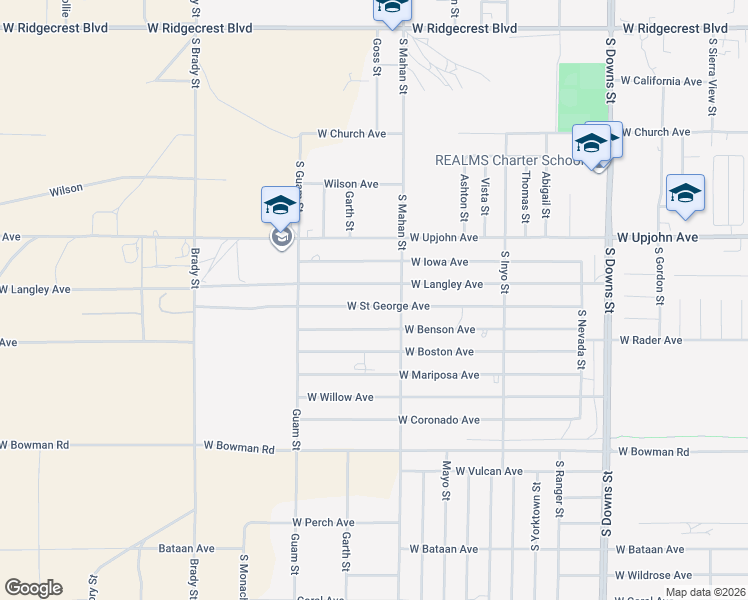 map of restaurants, bars, coffee shops, grocery stores, and more near 1312 West Saint George Avenue in Ridgecrest