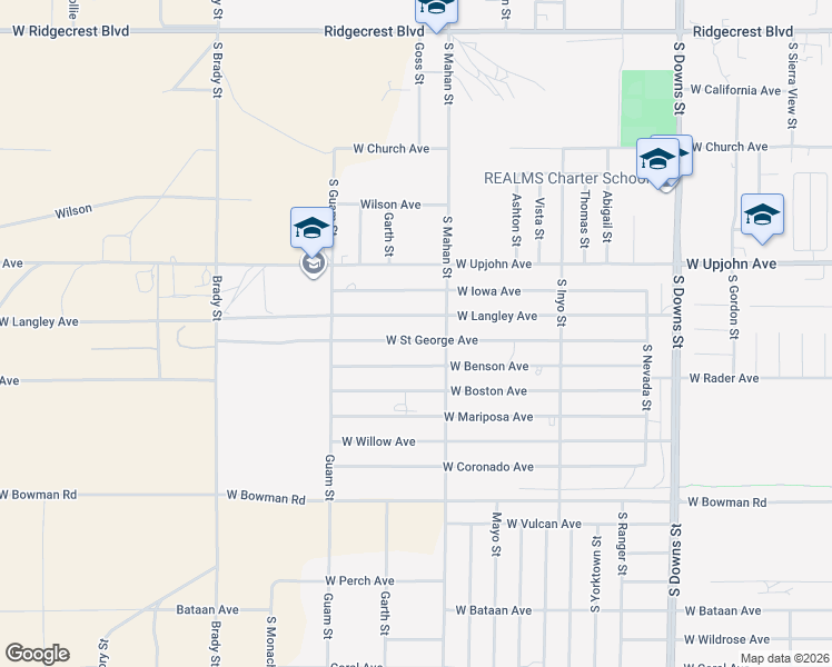 map of restaurants, bars, coffee shops, grocery stores, and more near 1320 West Saint George Avenue in Ridgecrest