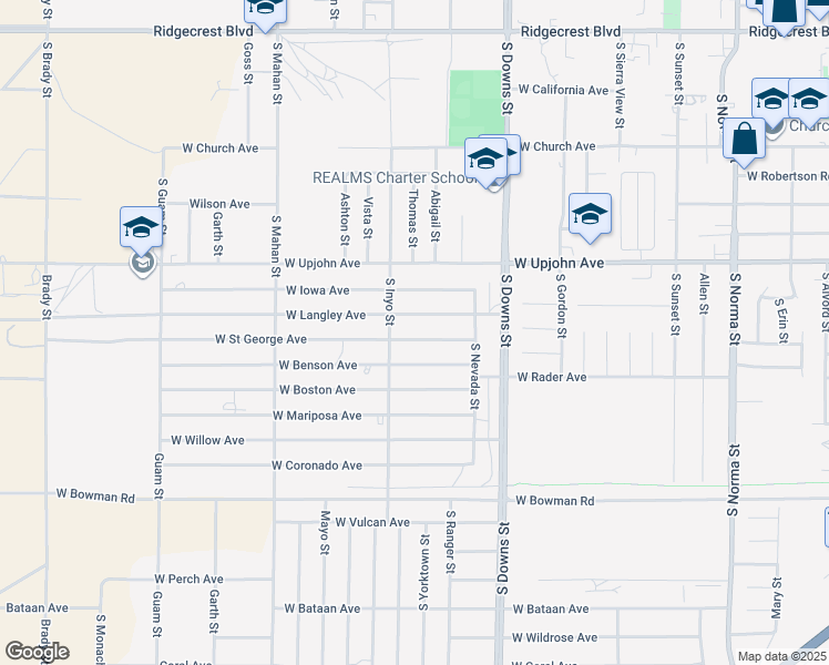 map of restaurants, bars, coffee shops, grocery stores, and more near 1028 West Saint George Avenue in Ridgecrest
