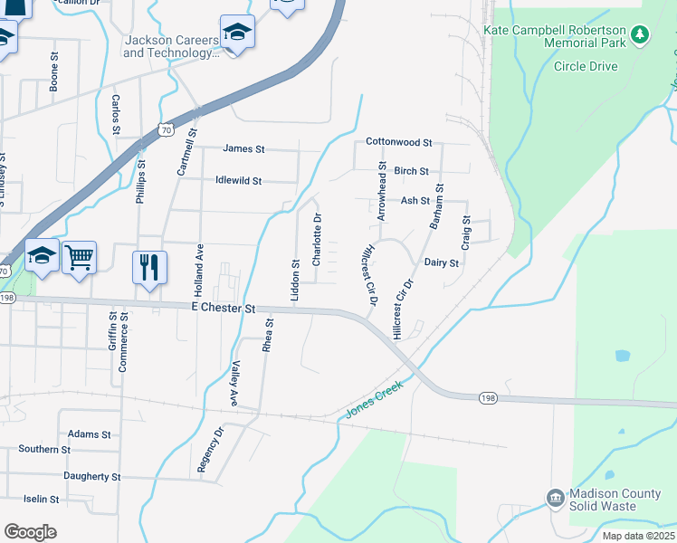 map of restaurants, bars, coffee shops, grocery stores, and more near 80 Emory Hill Drive in Jackson