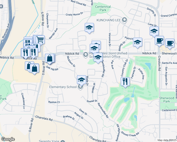 map of restaurants, bars, coffee shops, grocery stores, and more near 808 Wade Drive in Paso Robles