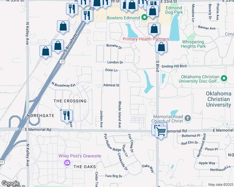 map of restaurants, bars, coffee shops, grocery stores, and more near 4317 Rhode Island Avenue in Edmond