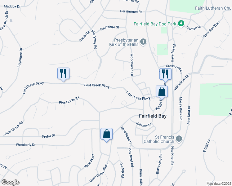 map of restaurants, bars, coffee shops, grocery stores, and more near 134 Richwood Drive in Fairfield Bay