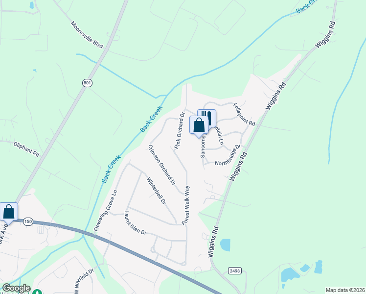 map of restaurants, bars, coffee shops, grocery stores, and more near 174 Sansome Road in Mooresville