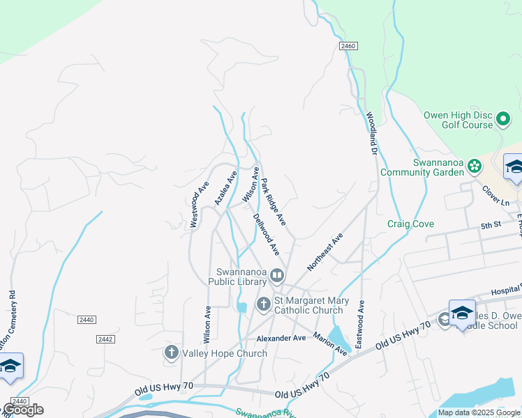 map of restaurants, bars, coffee shops, grocery stores, and more near 134 Dellwood Avenue in Swannanoa
