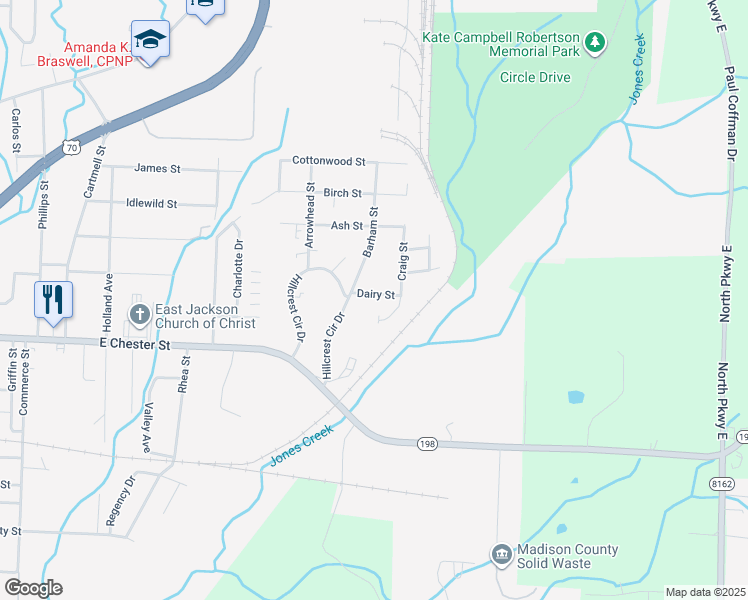 map of restaurants, bars, coffee shops, grocery stores, and more near 82 Dairy Street in Jackson