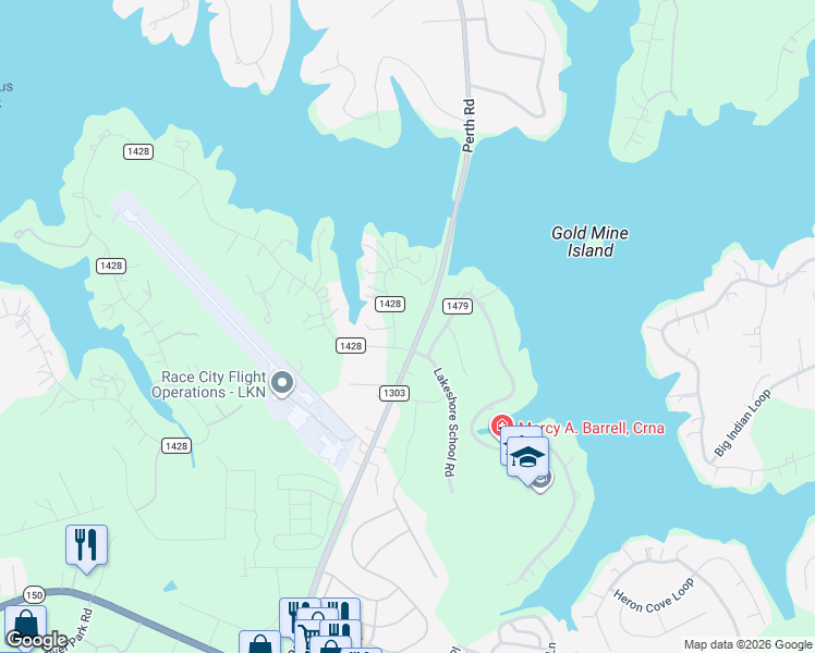 map of restaurants, bars, coffee shops, grocery stores, and more near 104 Grand Bay Drive in Mooresville