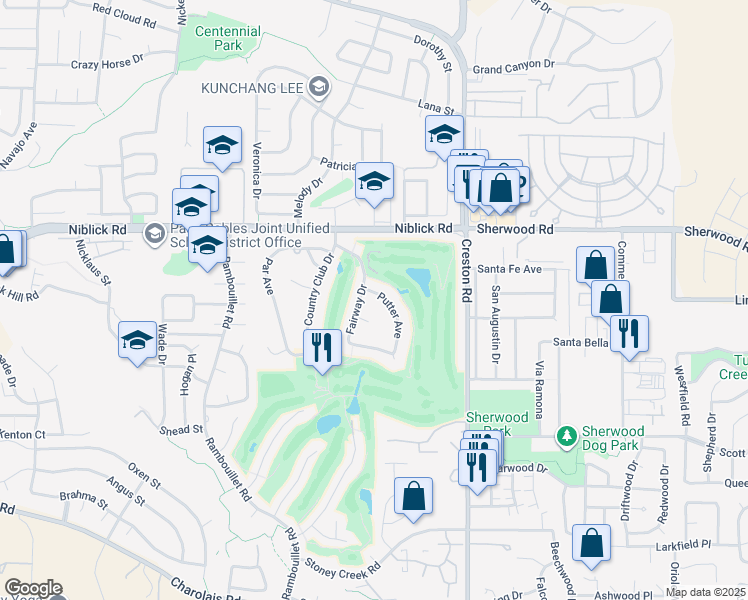 map of restaurants, bars, coffee shops, grocery stores, and more near 1004 Putter Avenue in Paso Robles