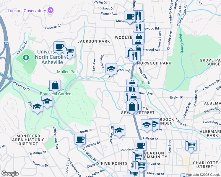 map of restaurants, bars, coffee shops, grocery stores, and more near 148 Coleman Avenue in Asheville