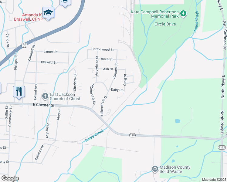 map of restaurants, bars, coffee shops, grocery stores, and more near 82 Dairy Street in Jackson