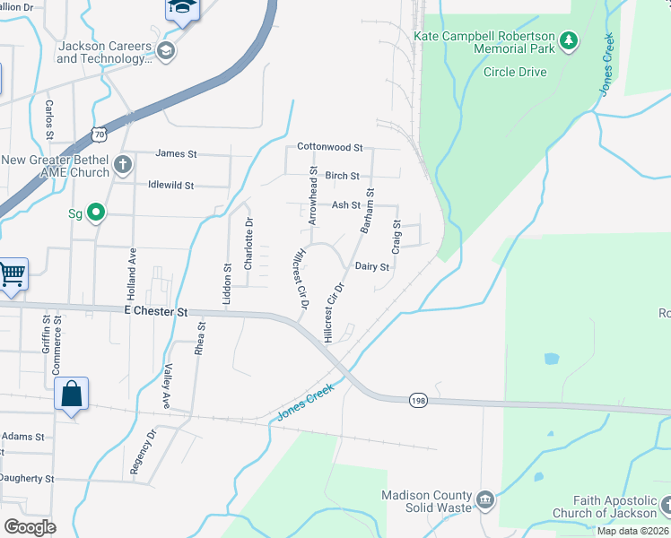 map of restaurants, bars, coffee shops, grocery stores, and more near 306 Hillcrest Circle Drive in Jackson