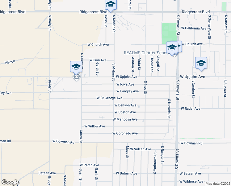 map of restaurants, bars, coffee shops, grocery stores, and more near 1228 West Saint George Avenue in Ridgecrest