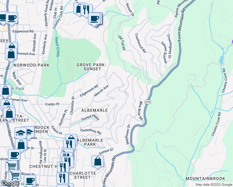 map of restaurants, bars, coffee shops, grocery stores, and more near 25 Howland Road in Asheville