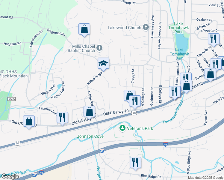 map of restaurants, bars, coffee shops, grocery stores, and more near 138 Carver Avenue in Black Mountain