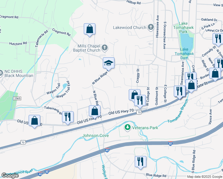 map of restaurants, bars, coffee shops, grocery stores, and more near 99999 Carver Avenue in Black Mountain