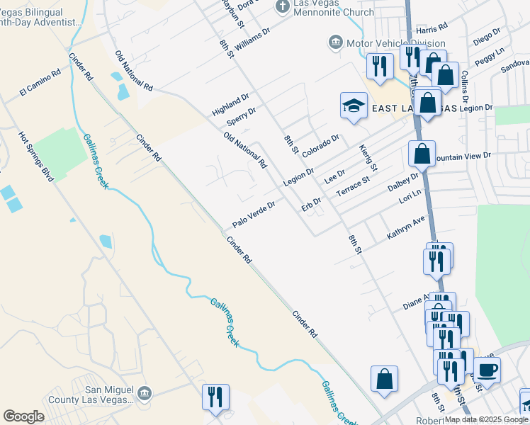map of restaurants, bars, coffee shops, grocery stores, and more near 901 Palo Verde Drive in Las Vegas