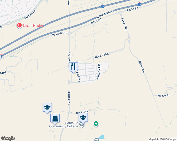 map of restaurants, bars, coffee shops, grocery stores, and more near 17 Craftsman Road in Santa Fe