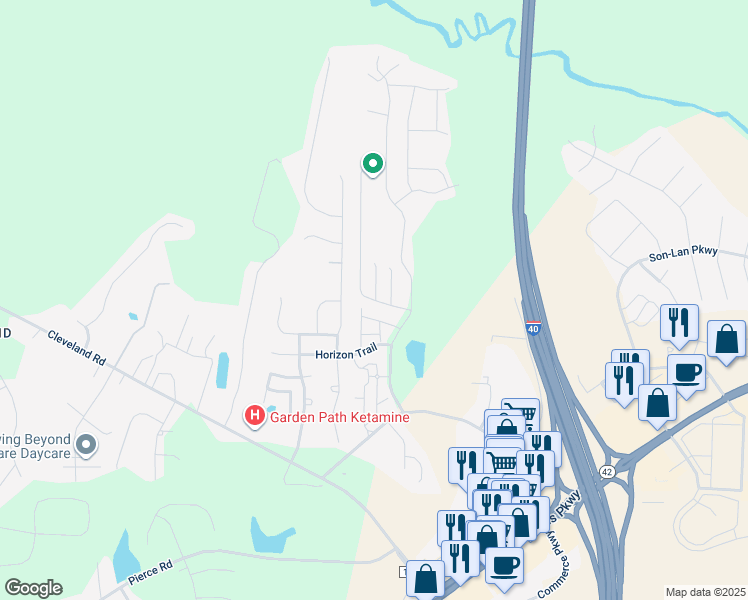 map of restaurants, bars, coffee shops, grocery stores, and more near 42 Marsh Creek Drive in Garner