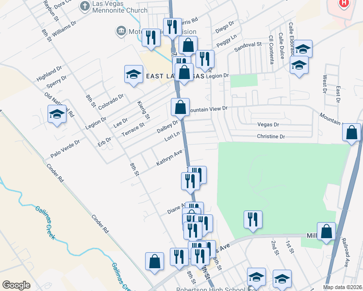 map of restaurants, bars, coffee shops, grocery stores, and more near 703 Kathryn Avenue in Las Vegas