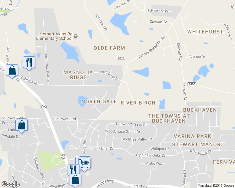 map of restaurants, bars, coffee shops, grocery stores, and more near 2213 James Slaughter Road in Fuquay Varina