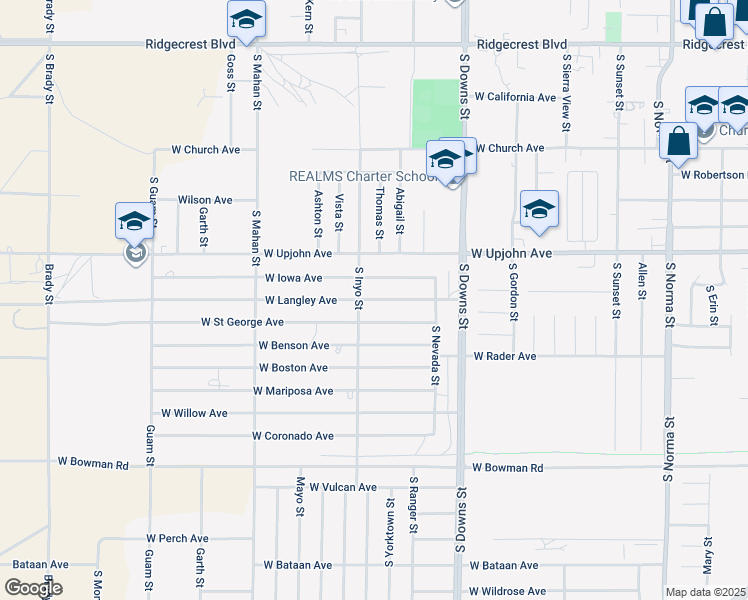 map of restaurants, bars, coffee shops, grocery stores, and more near 1028 West Saint George Avenue in Ridgecrest