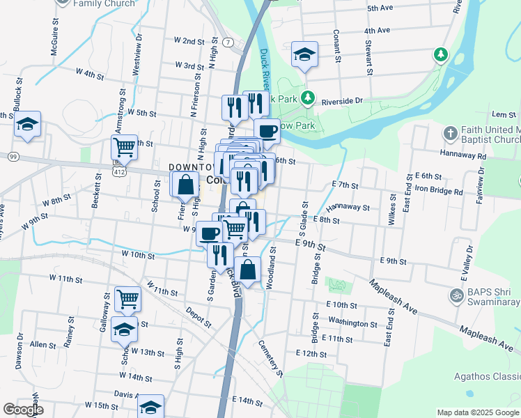 map of restaurants, bars, coffee shops, grocery stores, and more near 120-124 Westland Drive in Columbia